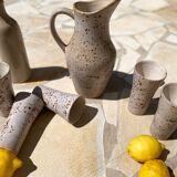 Service à orangeade en grès moucheté signé Farah, Vallauris années 1960-70