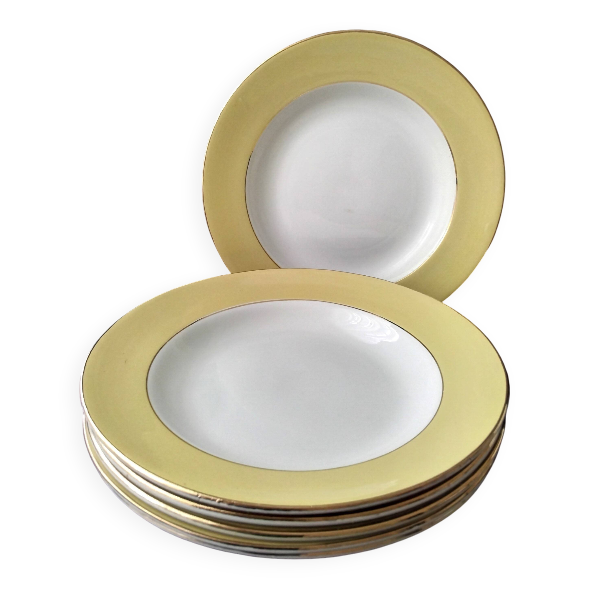 6 St Amand earthenware soup plates, L'Amandinoise Model 7894