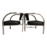 A pair of petite low armchairs by ronald cecil sportes for lumen center, 1987