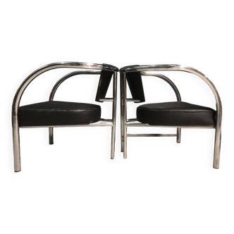 A pair of petite low armchairs by ronald cecil sportes for lumen center, 1987