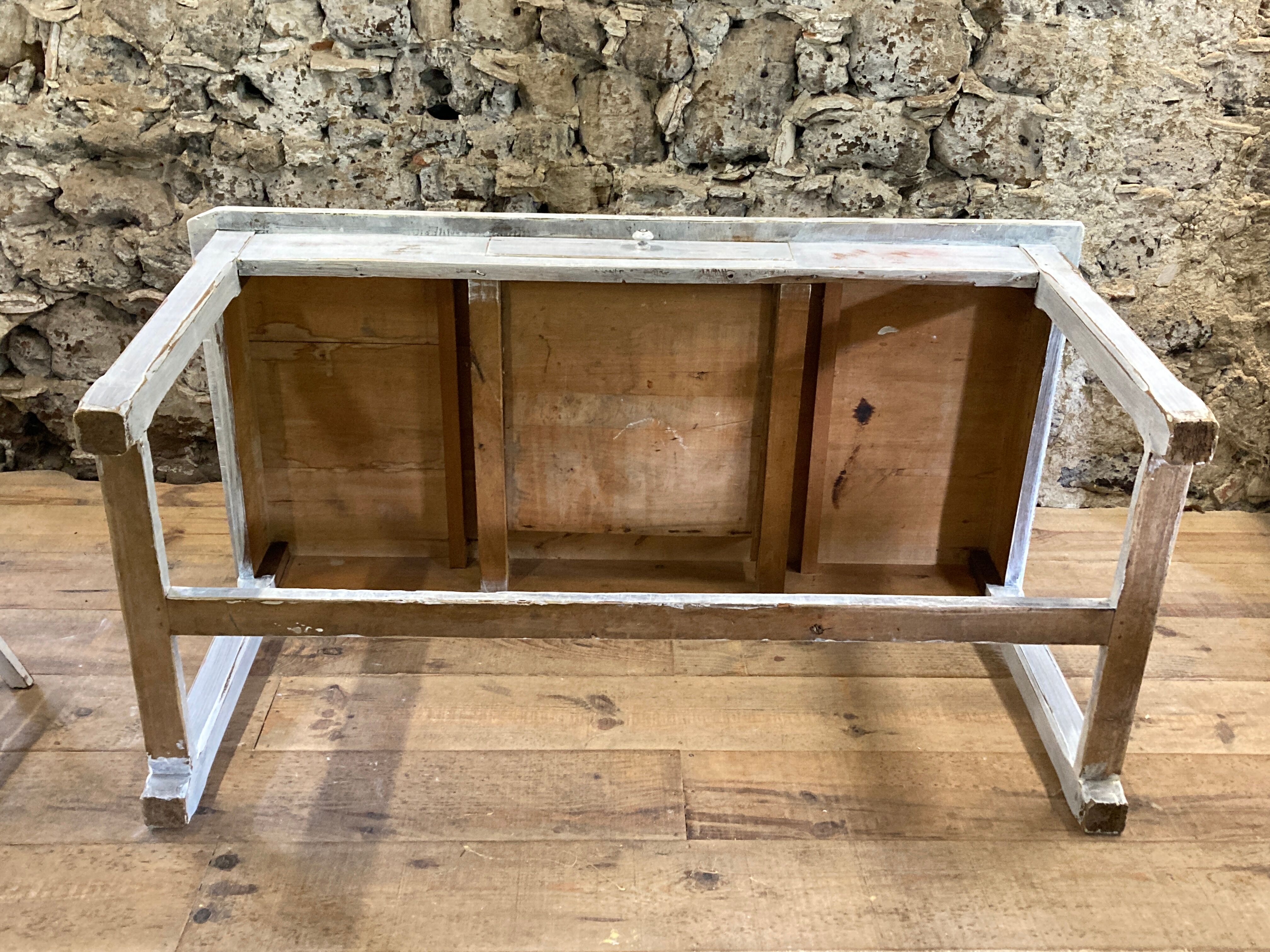 Farmhouse table 6 people white patinated in rectangular solid oak