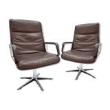 Wilkhahn Delta Highback set of 2 brown leather armchairs by Delta Design