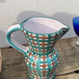 Robert Picault pitcher in green ceramic Vallauris checkered 1960