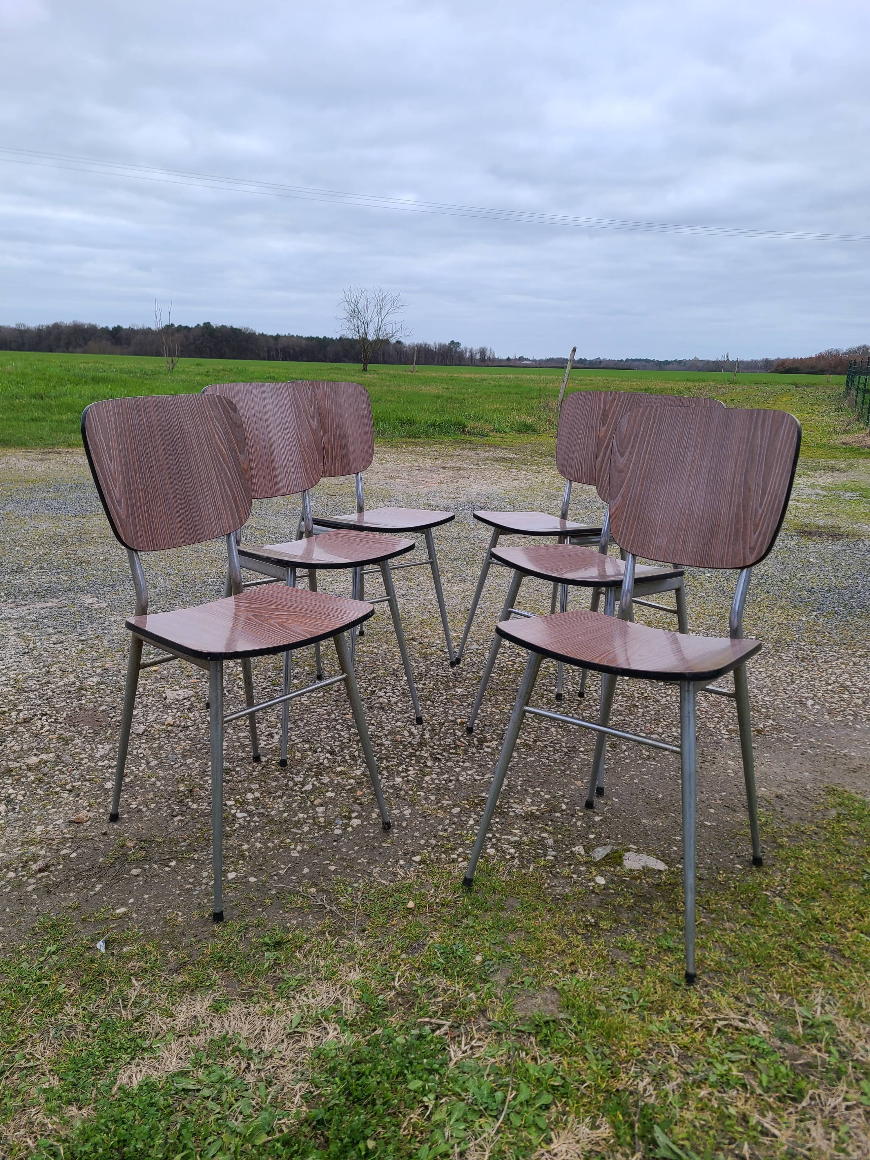 Lot de 6 chaises en formica vintage imitation bois