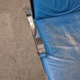 Blue leather lounge chair futuro 3 by massimo iosa ghini for moroso - italy 1980's