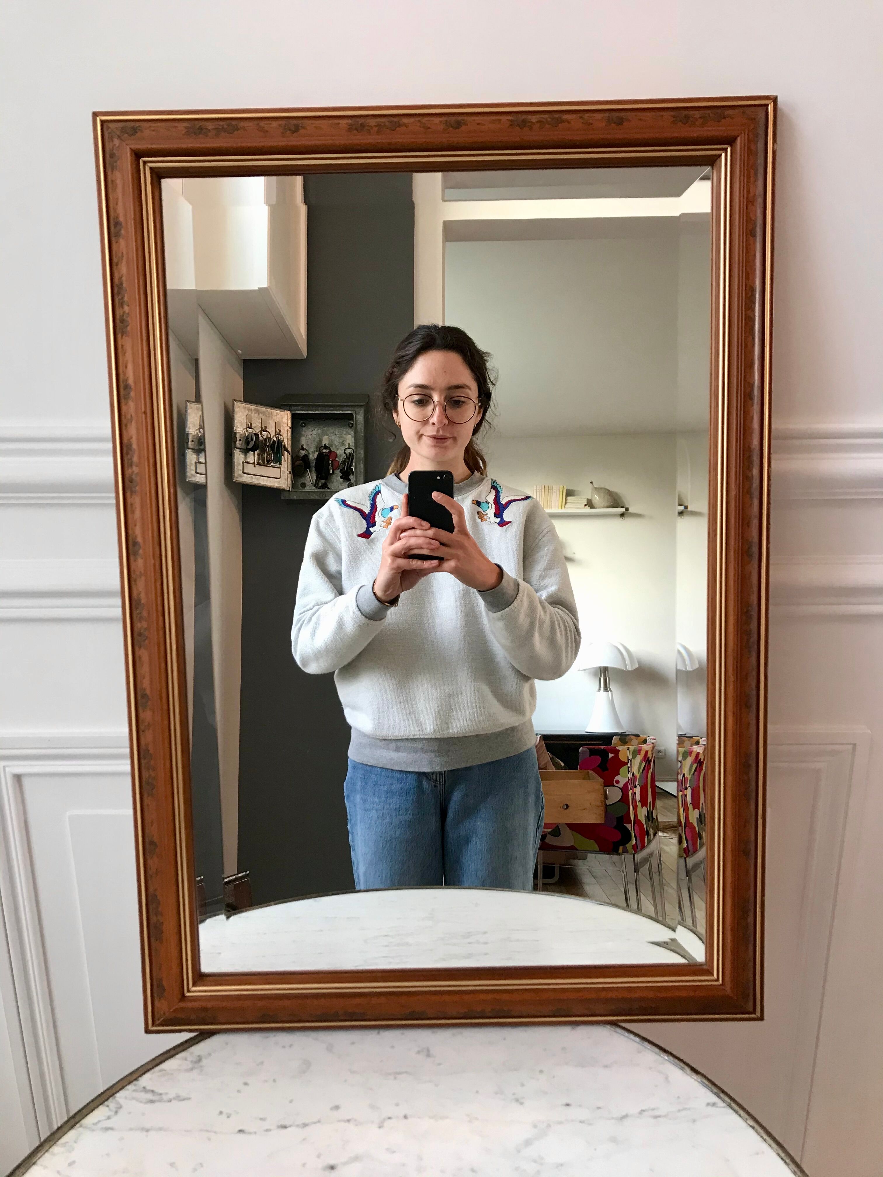 Mirror beveled wood vintage