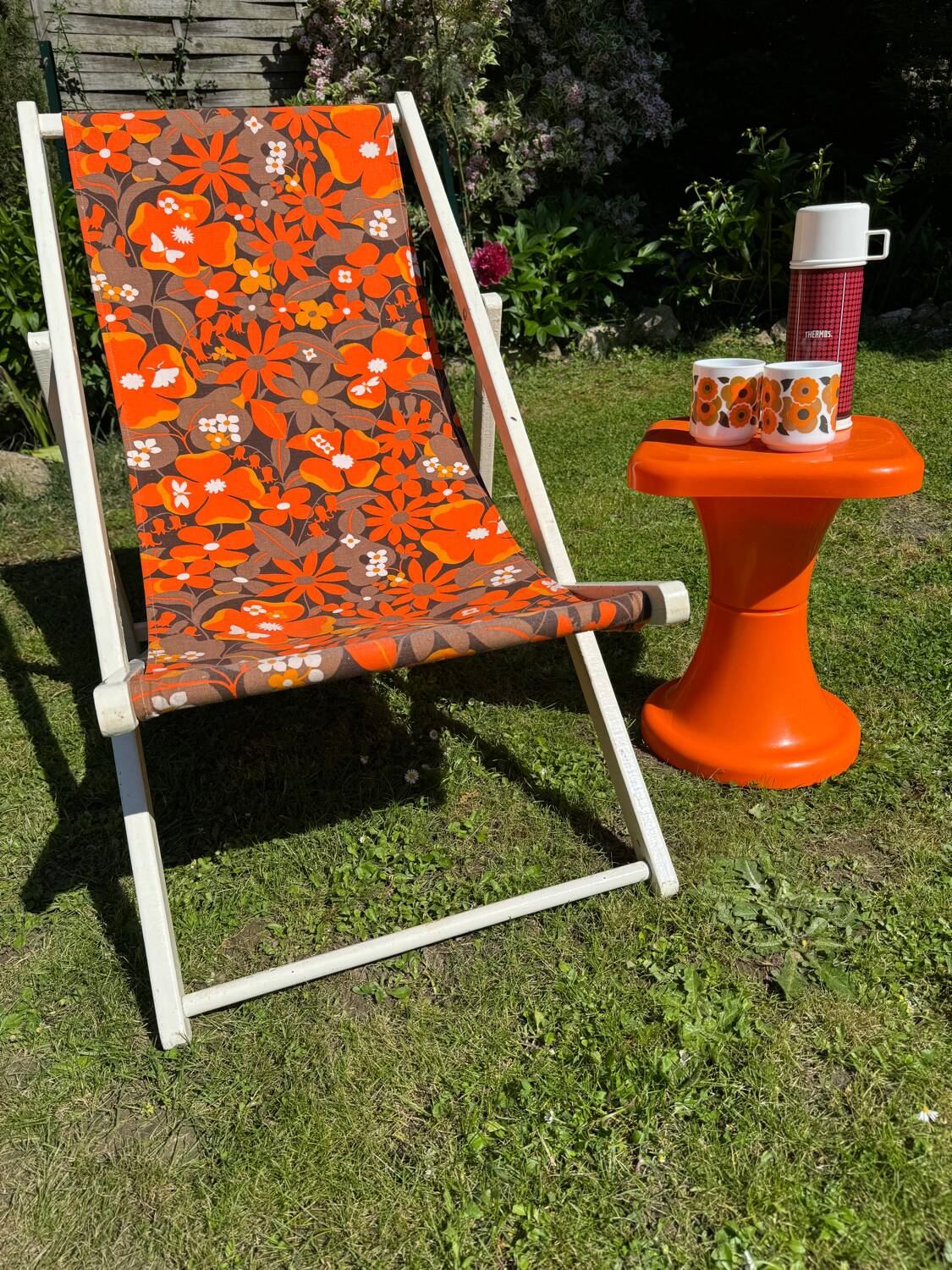 Old vintage flower deckchair