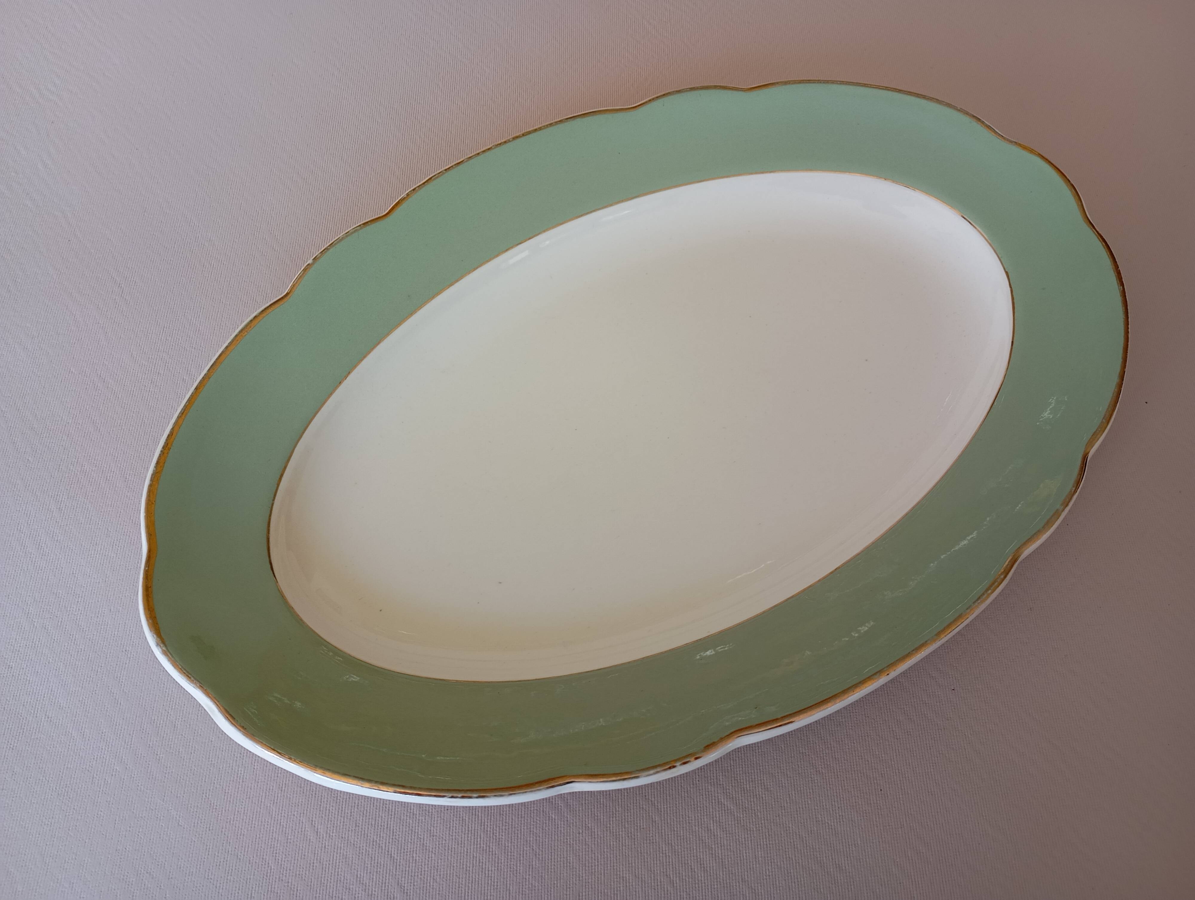 Villeroy & Boch Mettlach celadon and gold oval dish