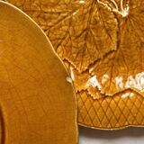 4 plates in Gien vine leaf slip, Primefleur vintage creation
