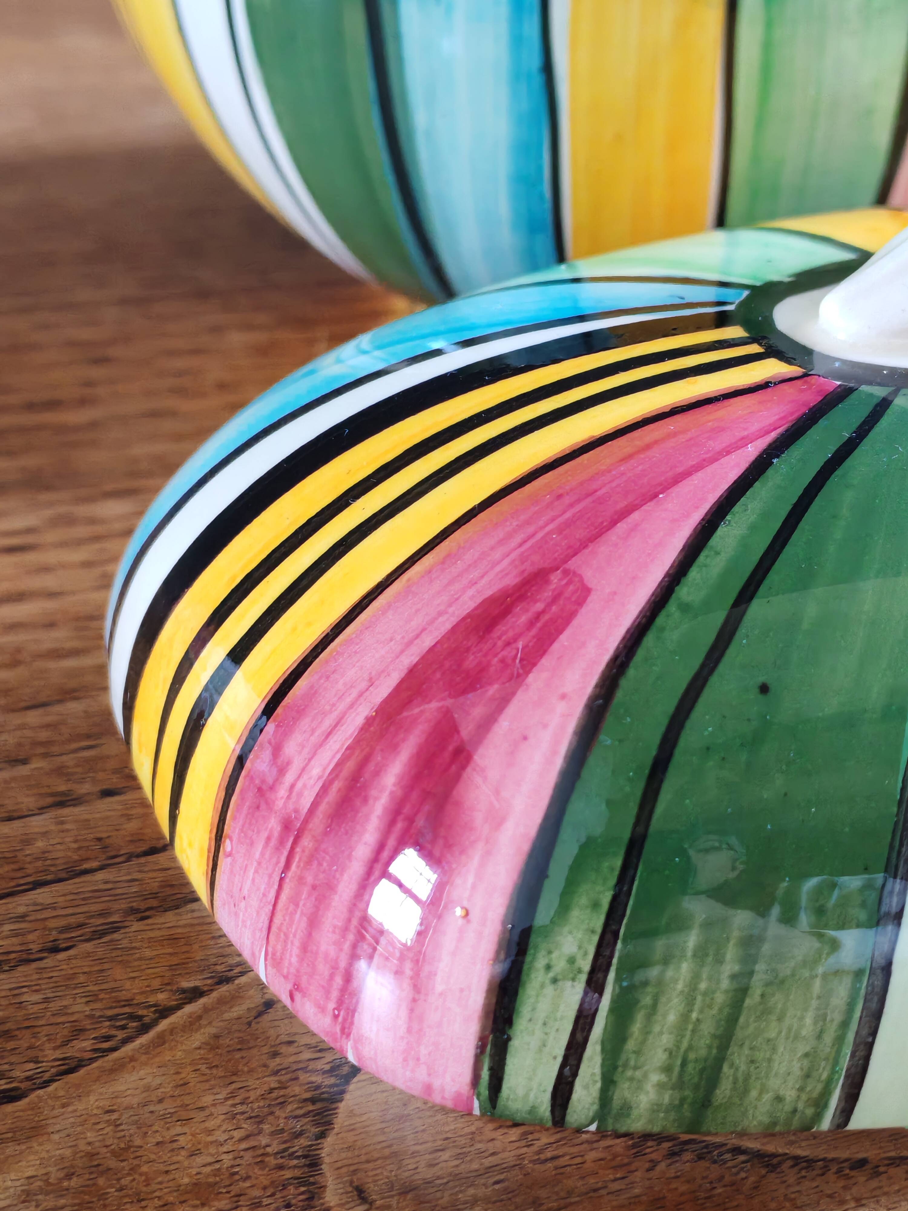 Vintage Ceramic Bonbonnière with Colourful Stripes - Jewellery Box