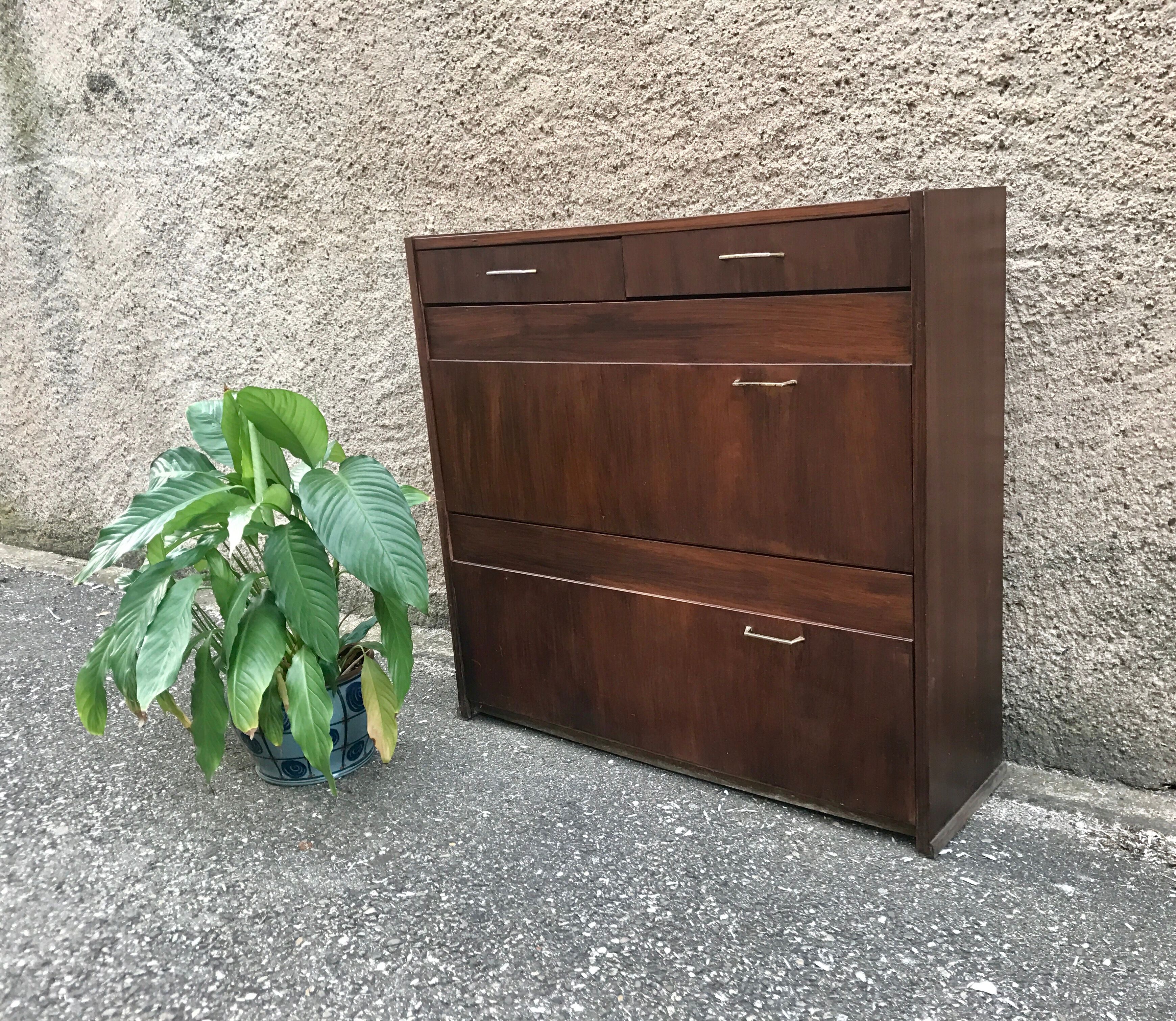 Meuble à chaussure vintage chêne foncé 1960
