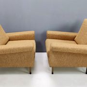 Pair of High-Quality Vintage Honey Yellow Fabric Armchairs, Italy