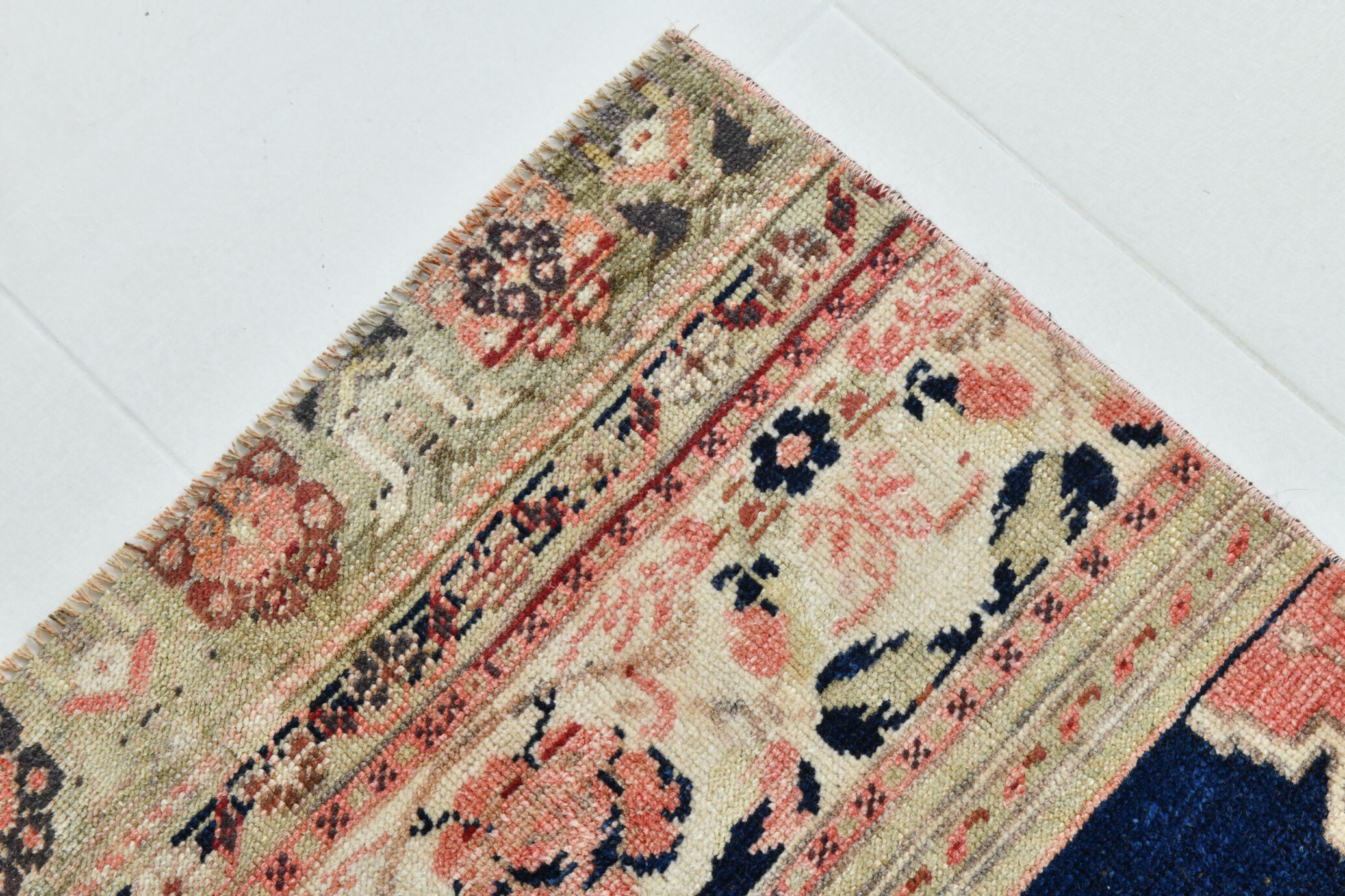 2x10 Faded Pink & Navy Blue Persian Runner Rug, 71x294Cm