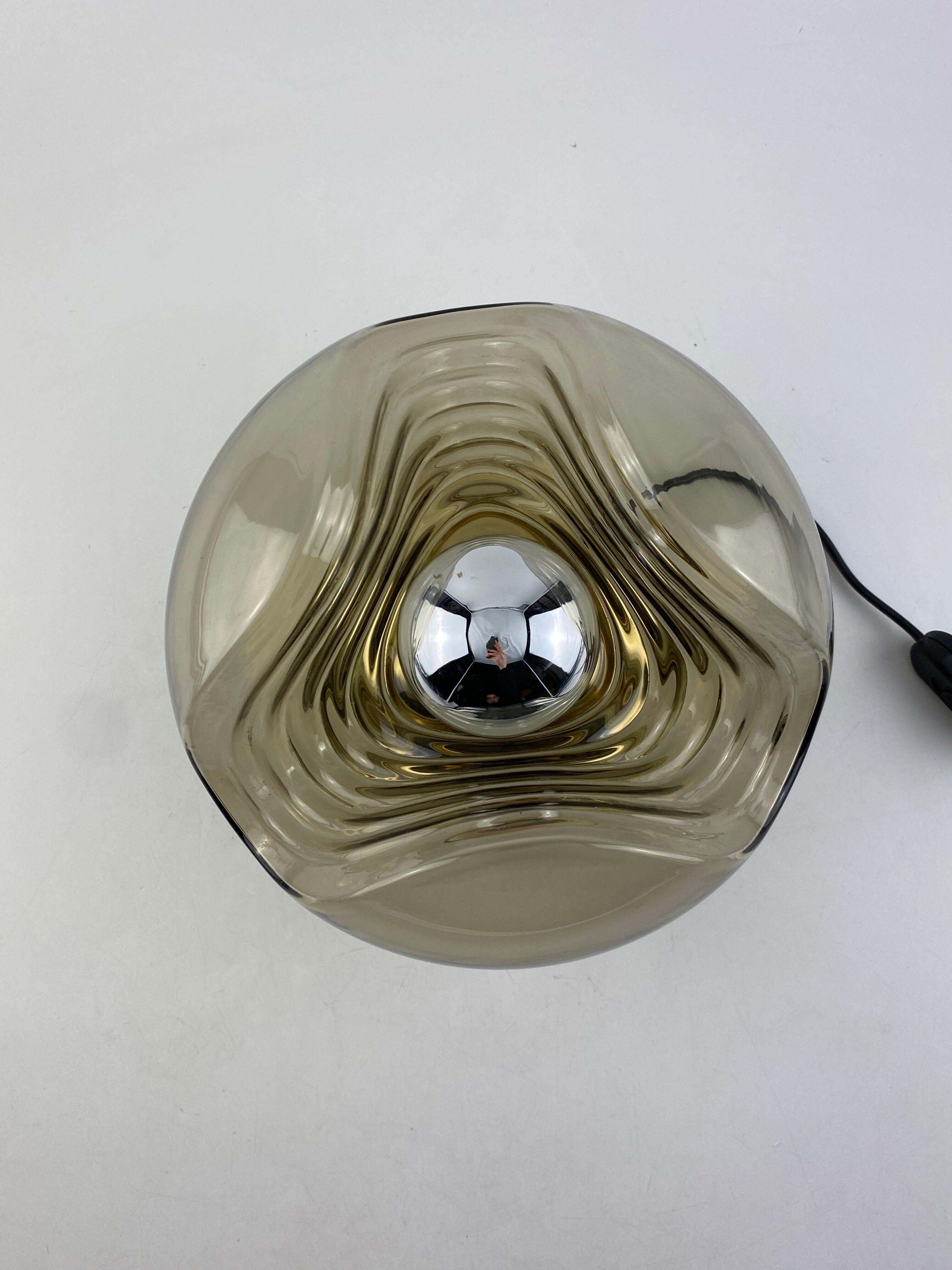 Smoked Glass & Gold Chromed table lamp futura by Peill and Putzler 1970