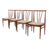 Chaises de salle à manger scandinaves à dossier fuseau en palissandre et revêtement blanc cassé