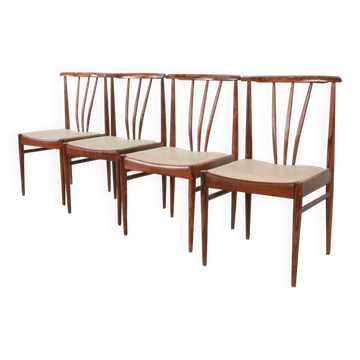Rosewood Spindle Back Scandinavian Dining Chairs with Offwhite Upholstery