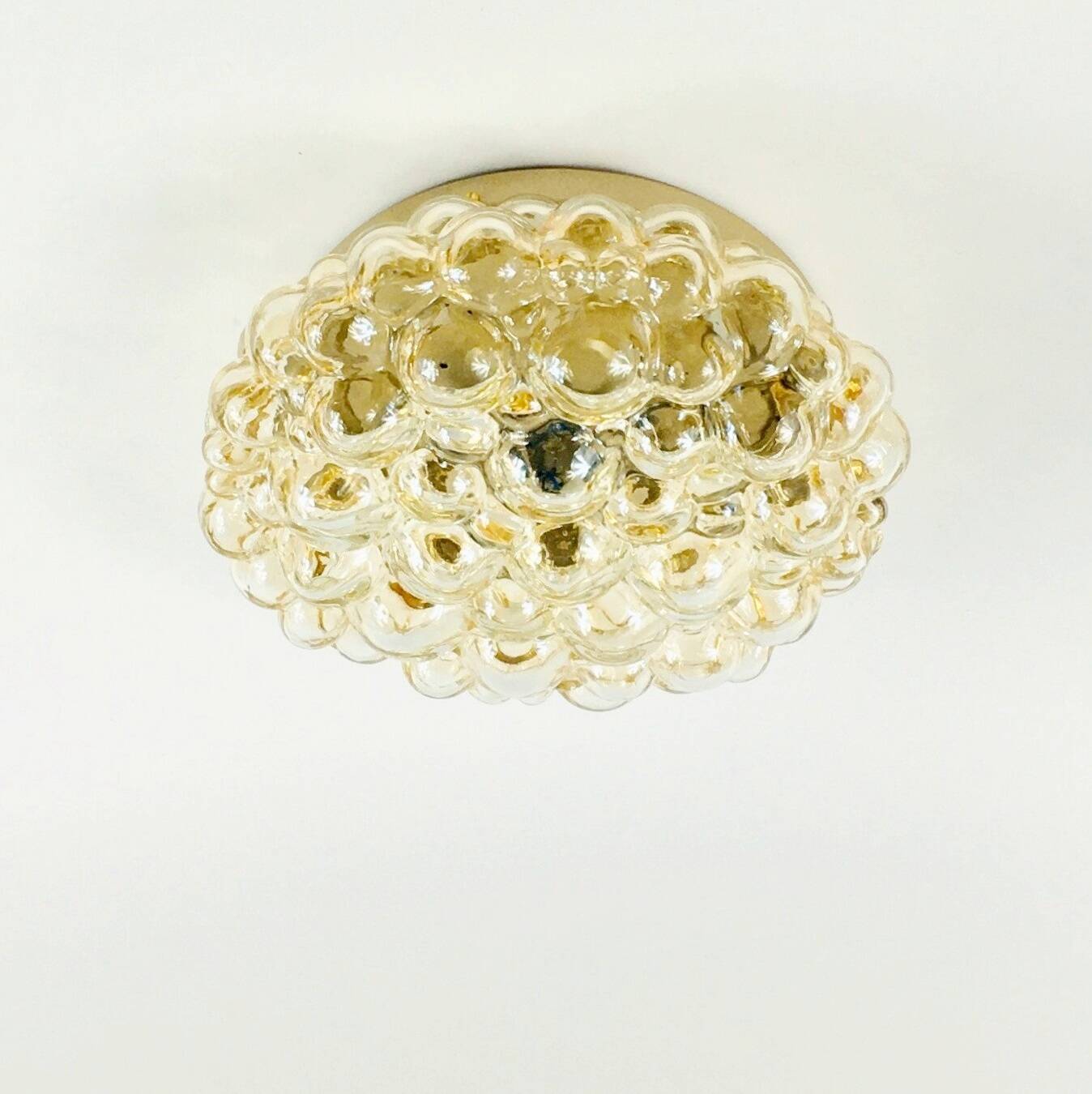 Large Amber Bubble Glass & Brass Ceiling Light By Helena Tynell For Limburg, Germany, 1960s