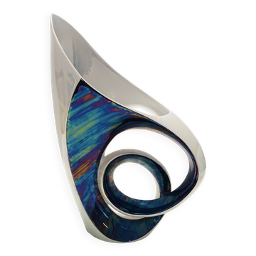 Vase/Centre de table en céramique blanche et bleu irisé par Lusso, Italie