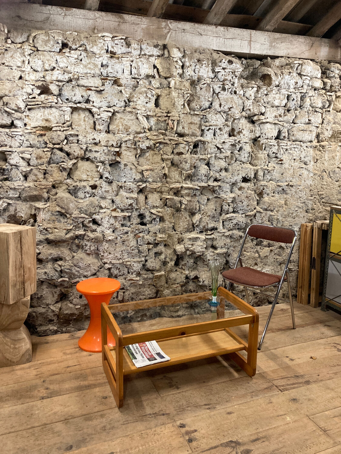 Coffee table in pine and glass Regain 1980