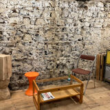 Coffee table in pine and glass Regain 1980