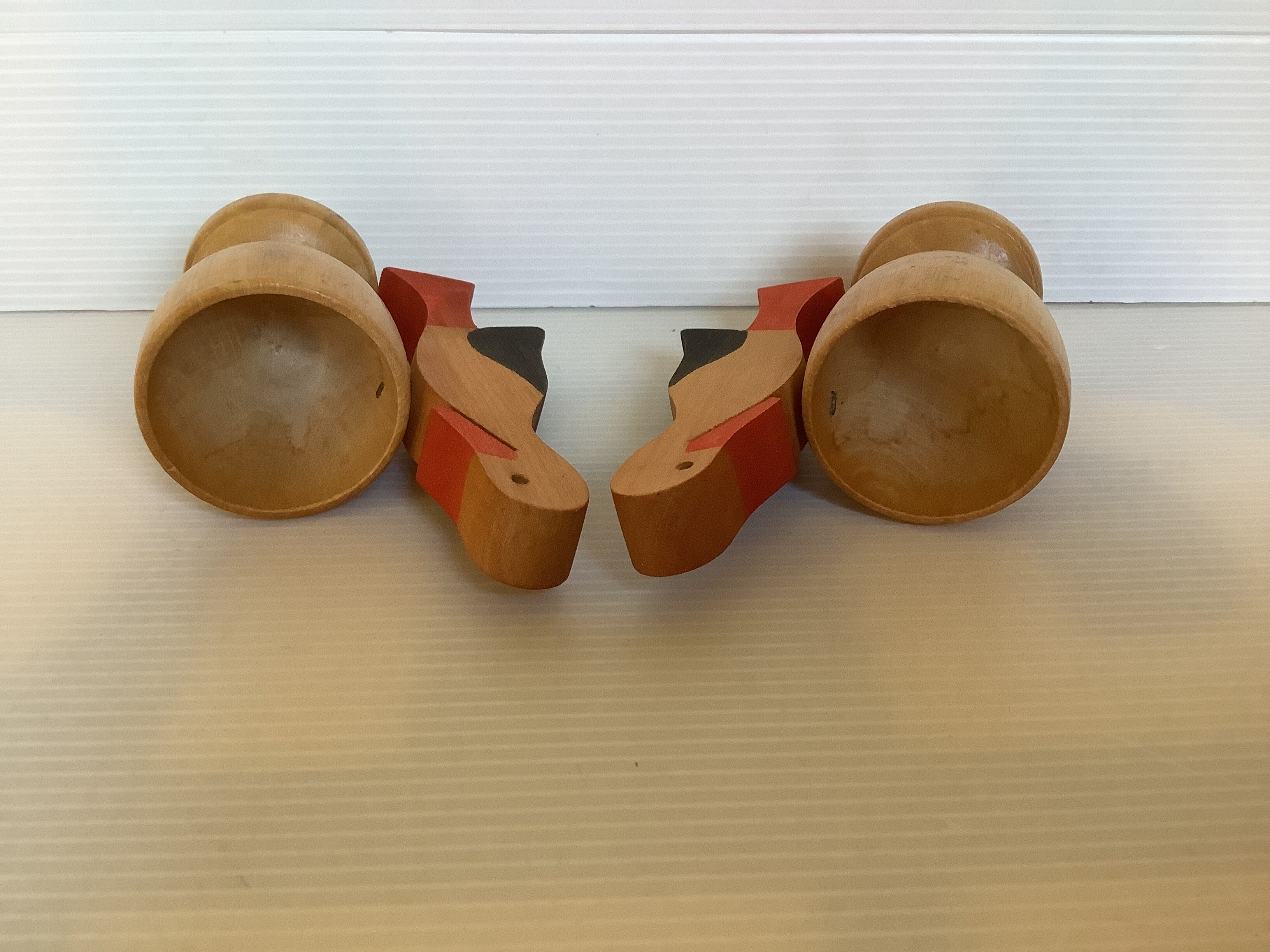 Pair of wooden stork egg cups