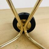 50s double-light wall light, brass and black metal, opaline tulips