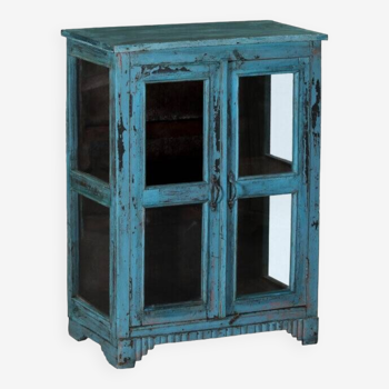 Vitrine bleue armoire buffet vaissellier bois teck inde