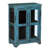 Vitrine bleue armoire buffet vaissellier bois teck inde