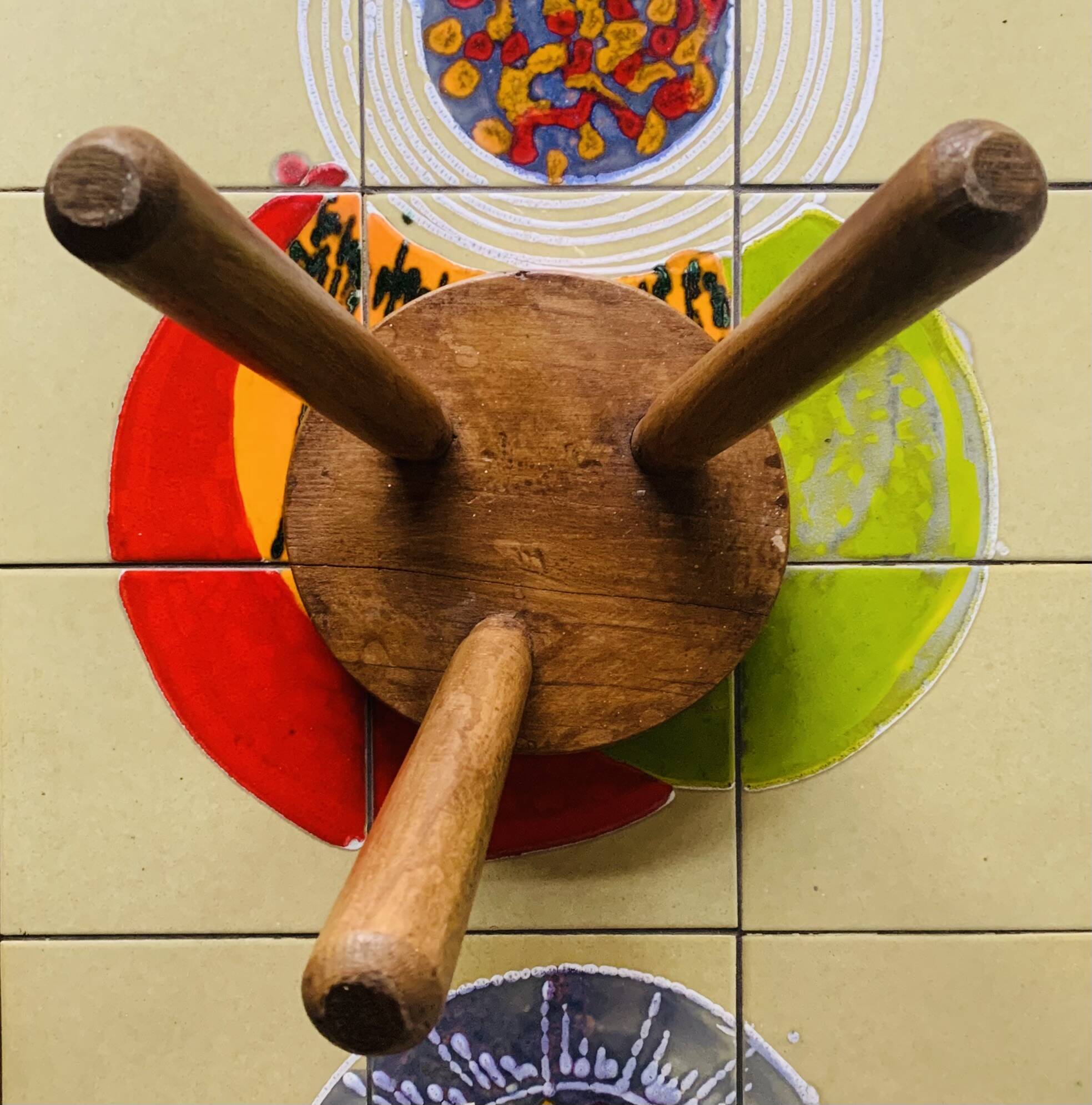 Small tripod stool in solid wood