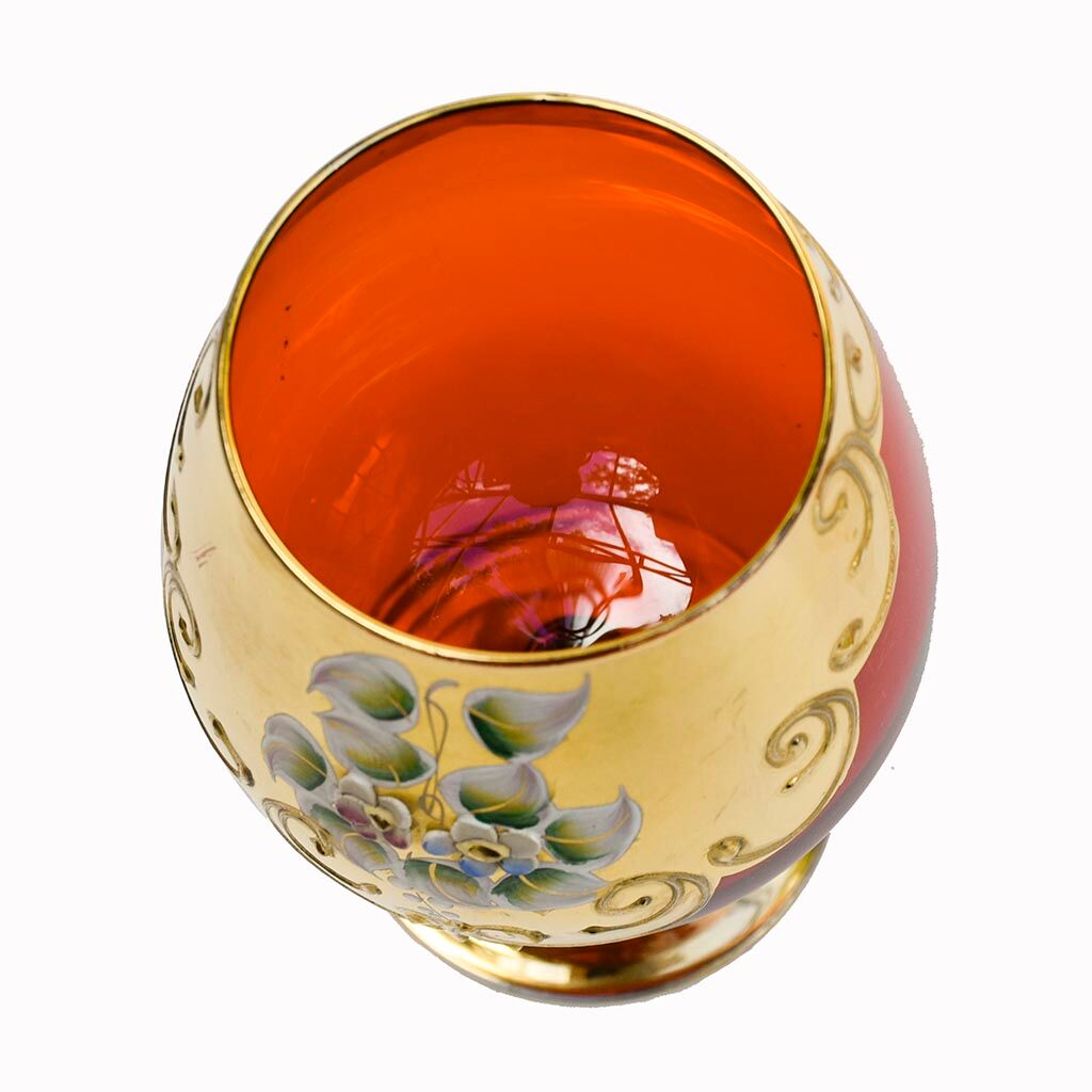 Service 6 glasses and murano dish red ruby gold vintage gold ⋆ Brocante Chic