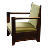 Hague School Sculptural Armchair, Stained Oak, The Netherlands, 1920s