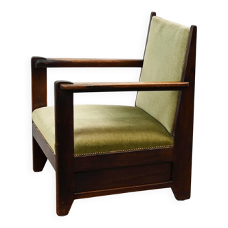 Hague School Sculptural Armchair, Stained Oak, The Netherlands, 1920s