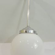 Vintage suspension in aluminum metal and opaline glass globe – Industrial design