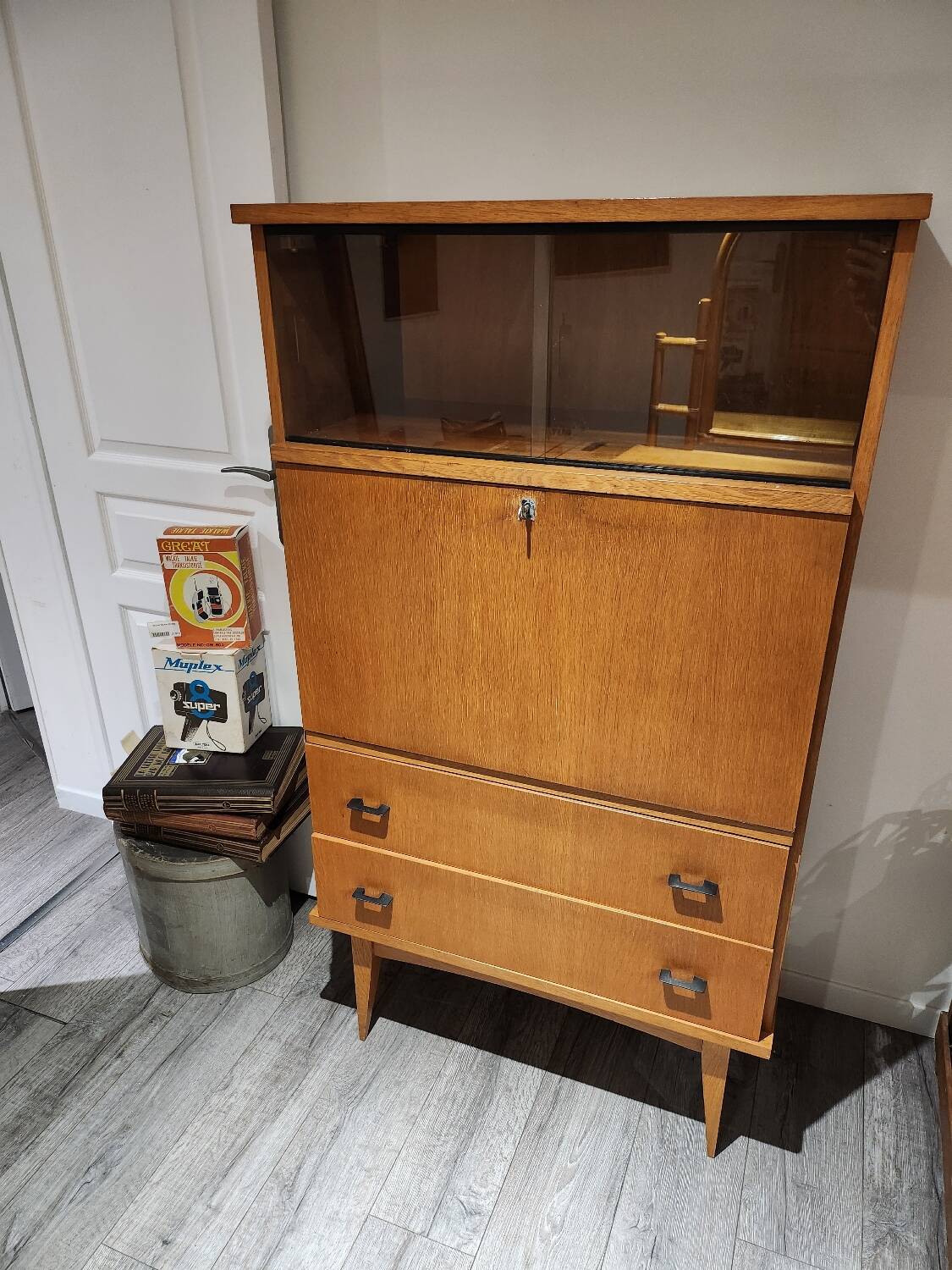 Vintage Scandinavian beech wood secretary