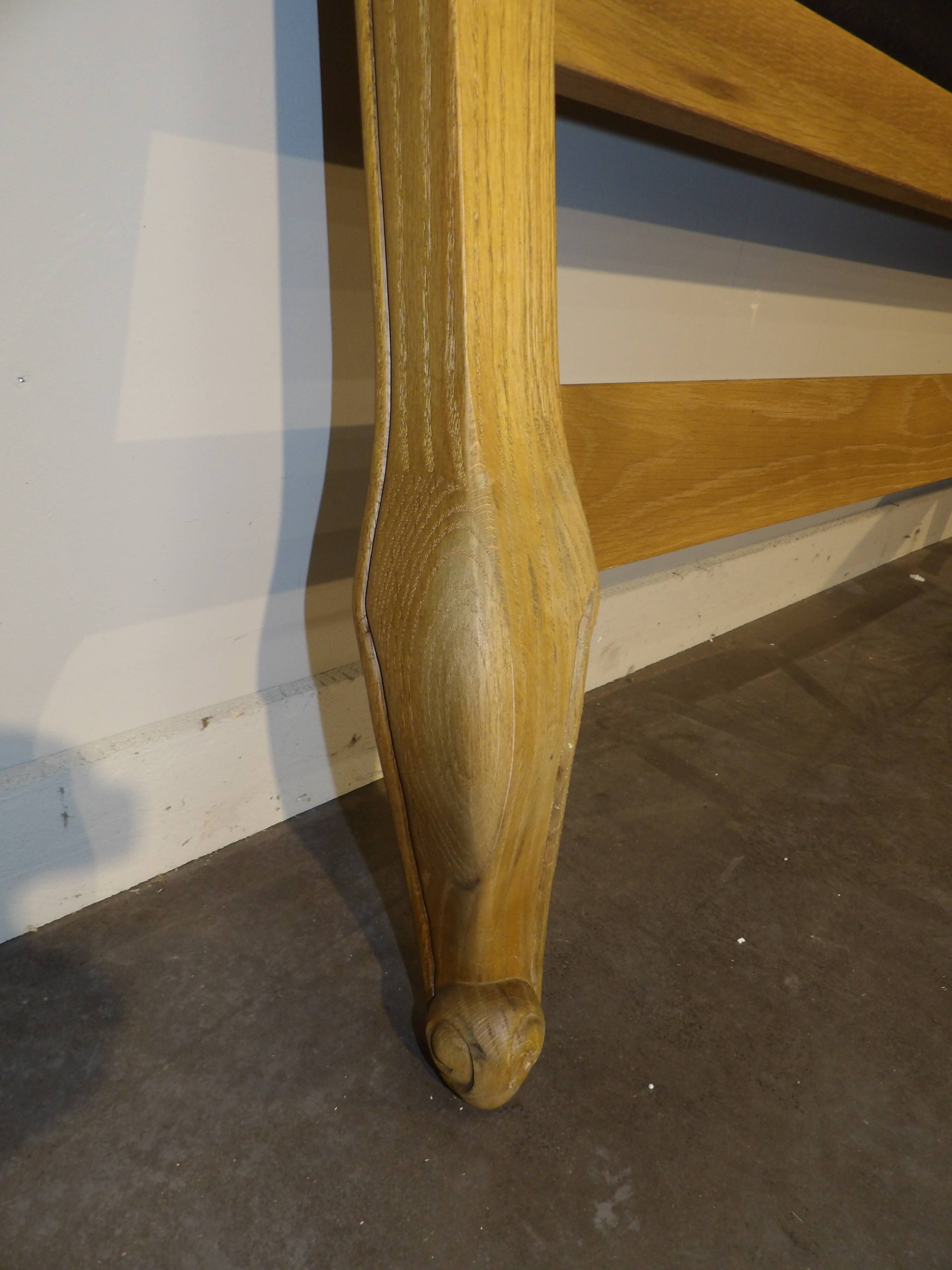 Shabby chic double bed in oak and linen 160 x 200