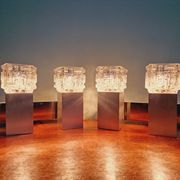 Pair of brushed aluminum and crystal wall lights, 1970s