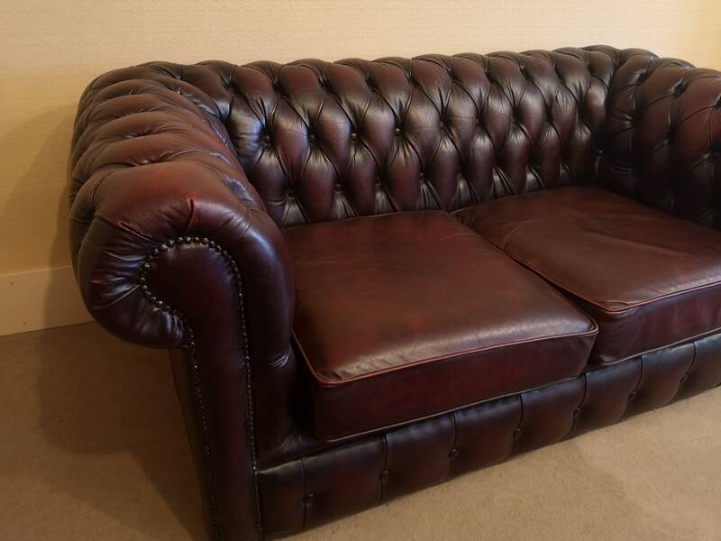 Burgundy leather chesterfield sofa two seater