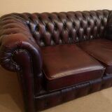Burgundy leather chesterfield sofa two seater