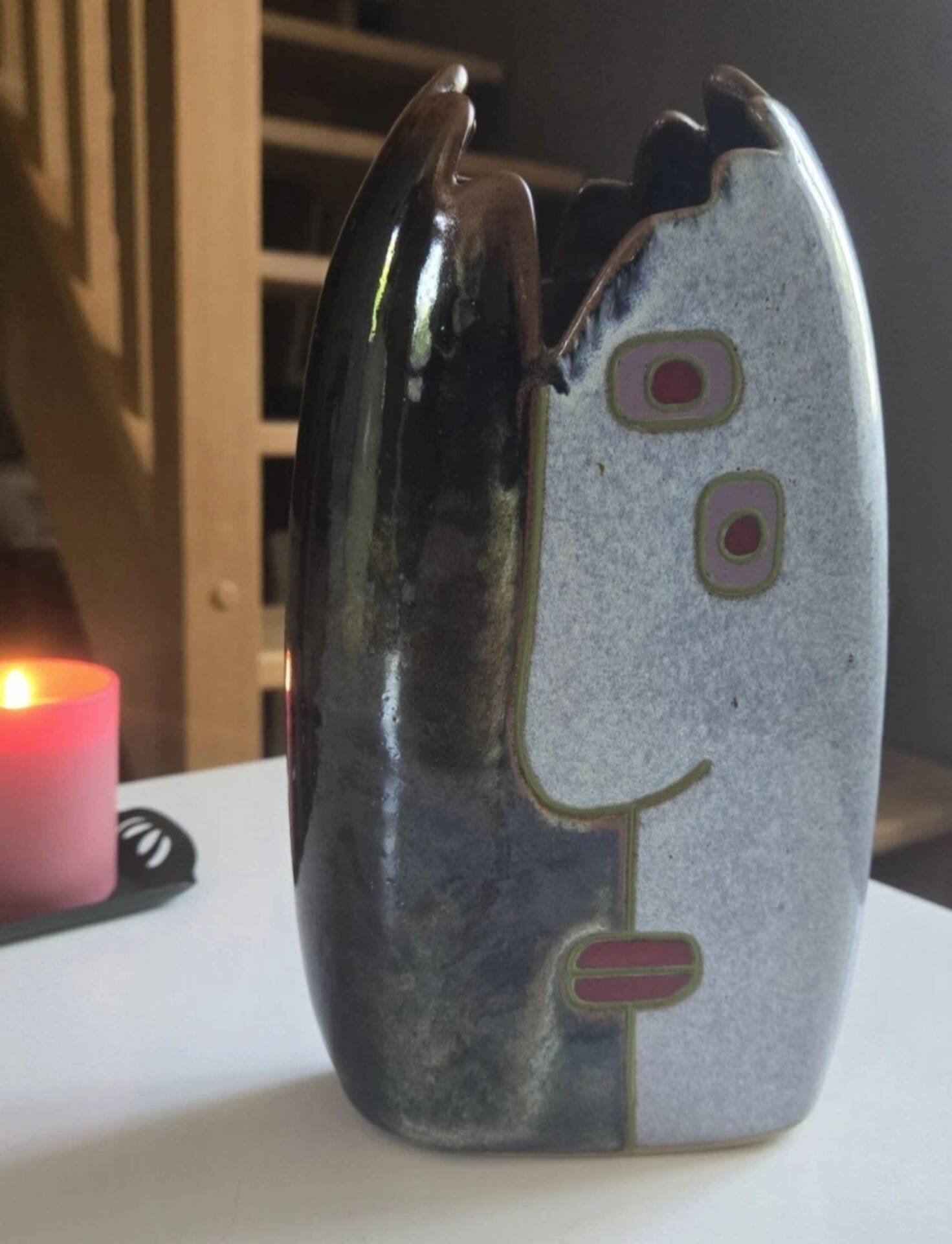 Superb anthropomorphic vase in glazed artisanal stoneware by Remy Lacombe.