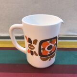 Old pitcher service - 5 mobil opaline white cups - vintage 70s drawing