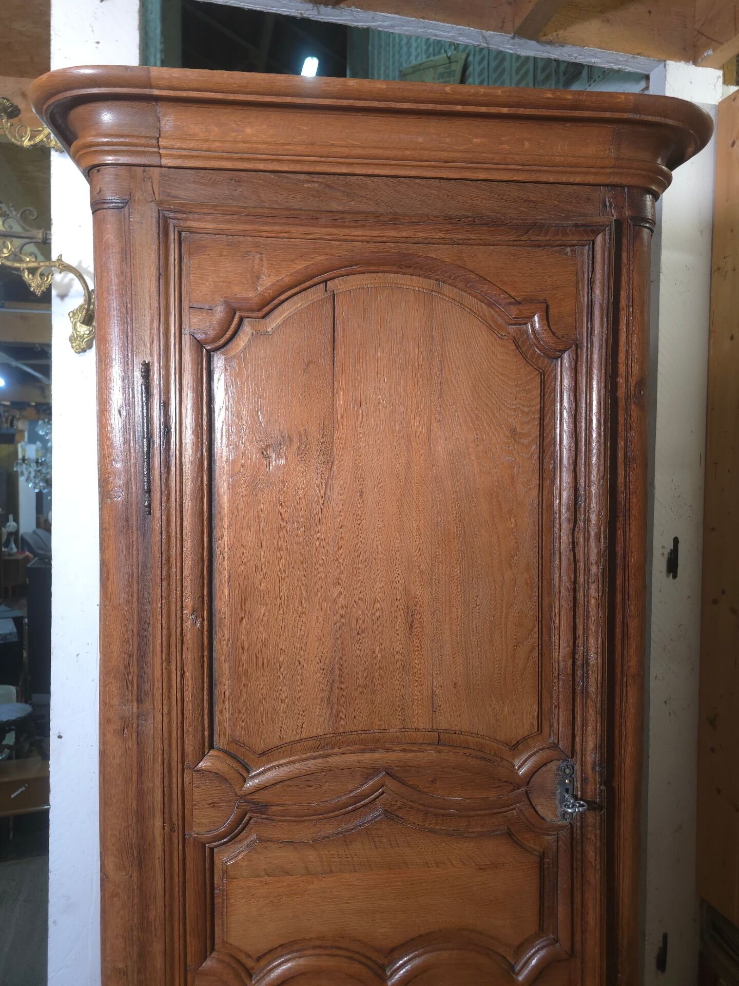 Wardrobe, oak bonnetière with moulding