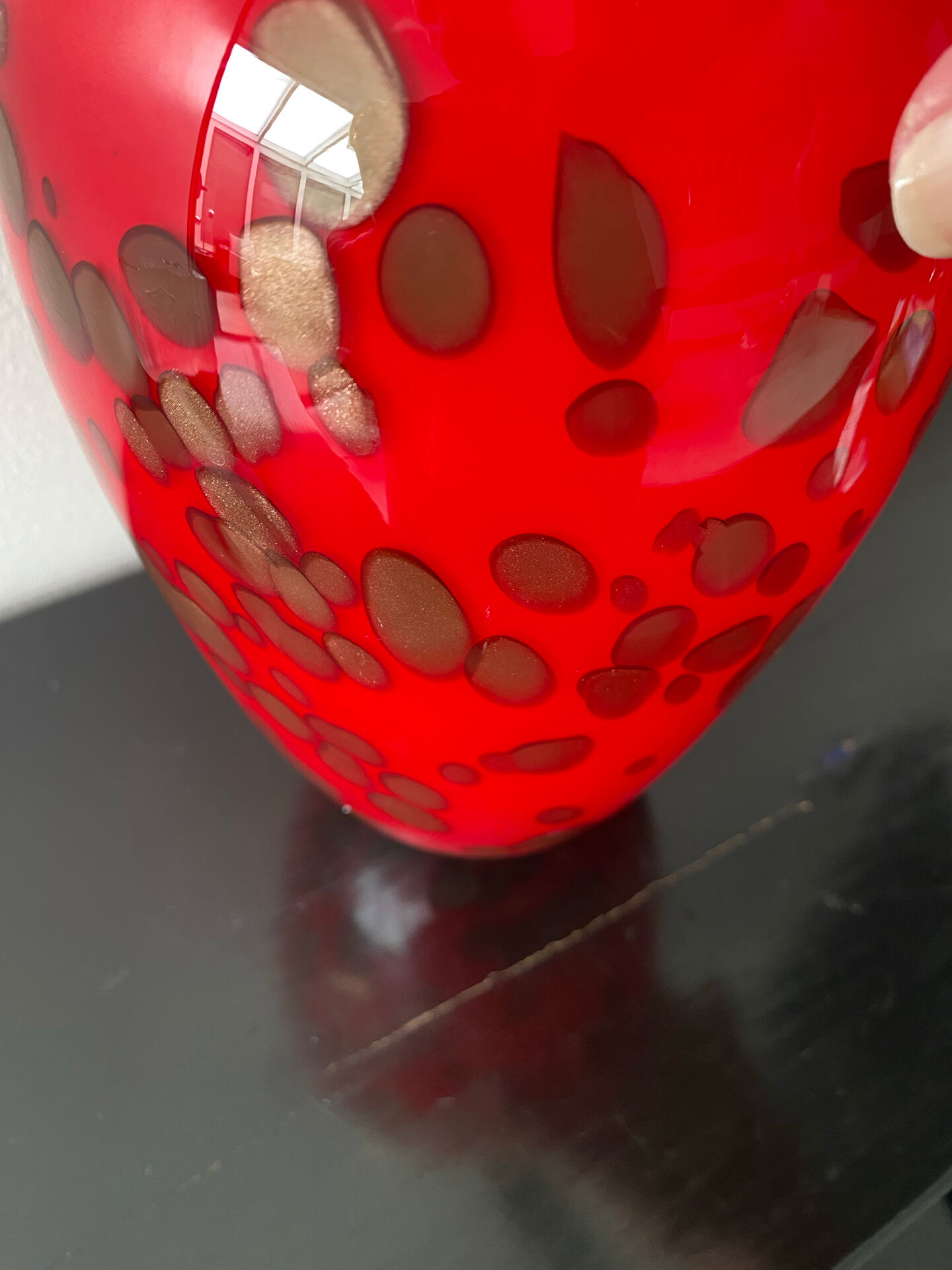 Vase Murano vintage rouge avec paillettes d or