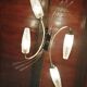 Golden chandelier fish pattern in brass 4 branches with tulips chiseled in glass 1950