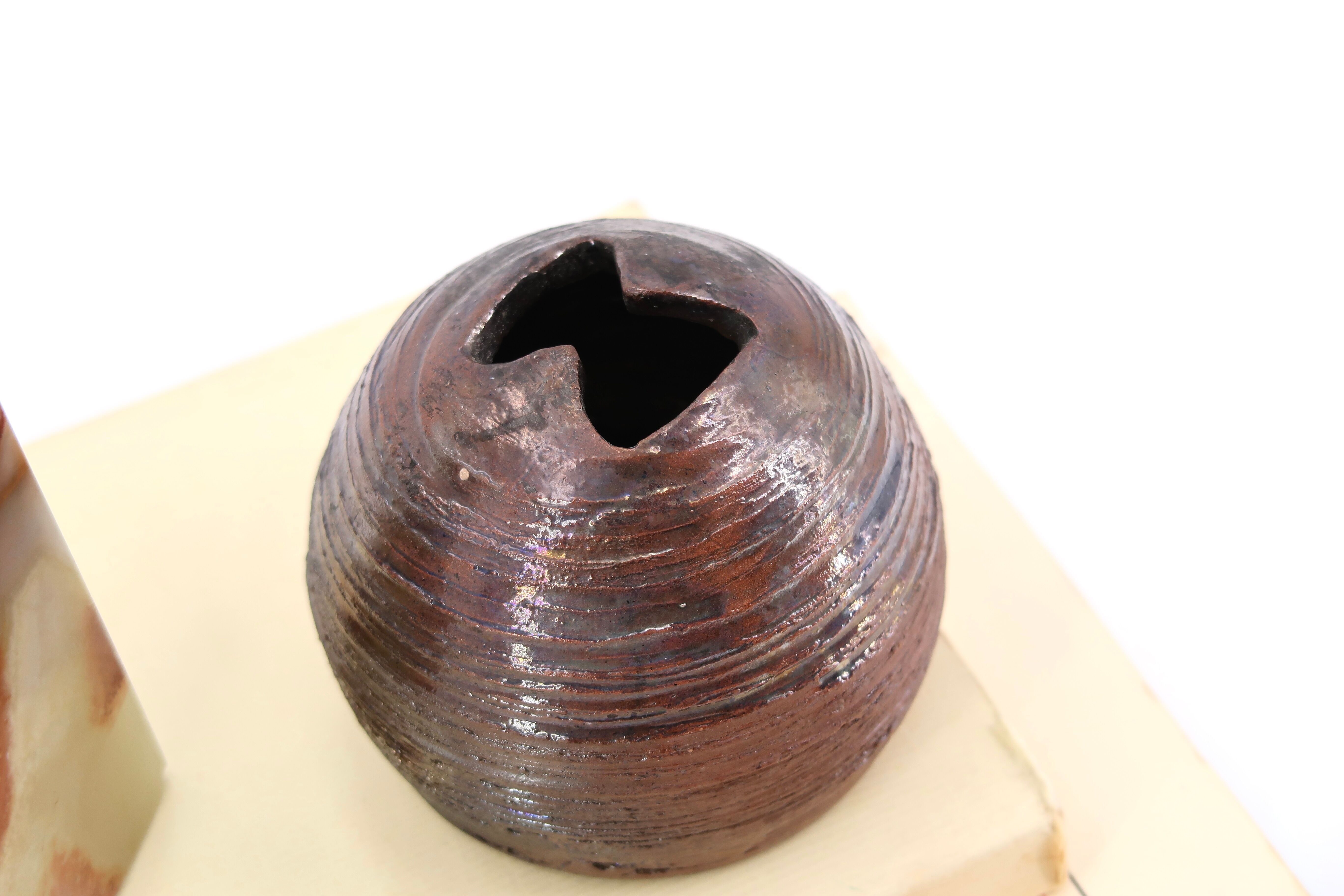 Signed brown ceramic vase, 70s