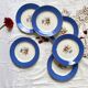 6 dessert plates in old blue earthenware with gilded flowers from Saint Amand