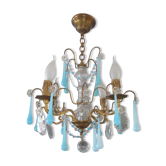 Chandelier with grapevine water drop opaline blue murano