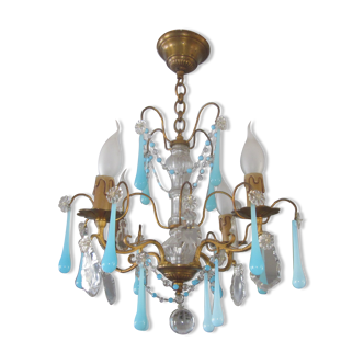 Chandelier with grapevine water drop opaline blue murano
