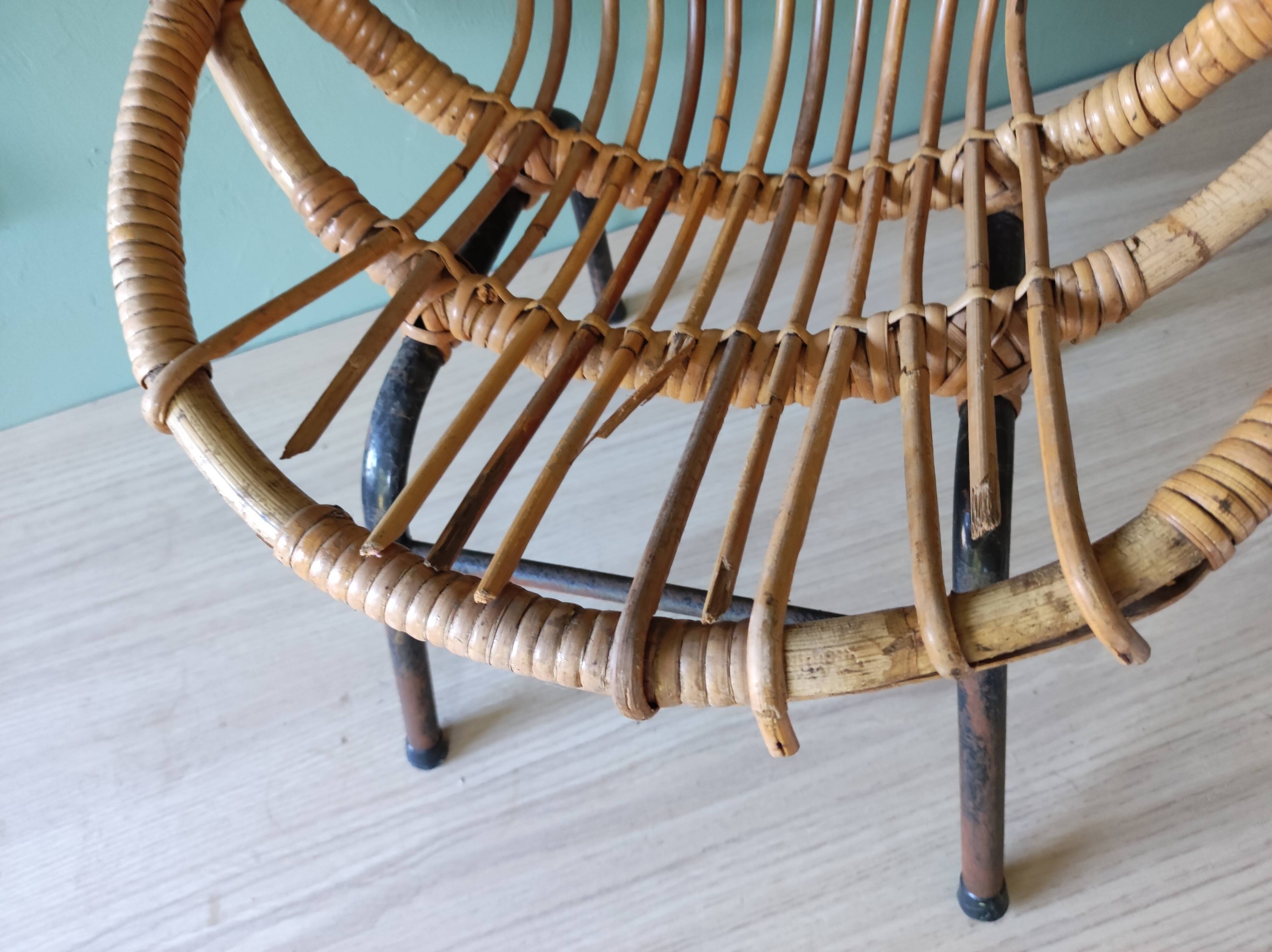 Chair armchair shell child steel rattan bamboo vintage