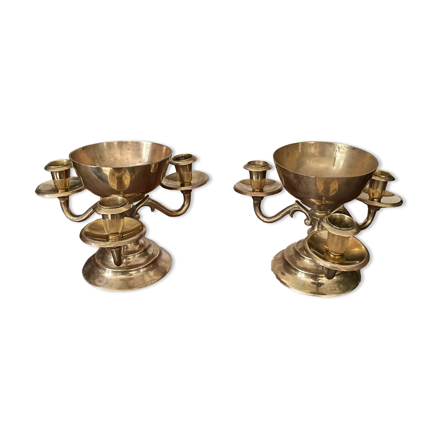 Pair of solid brass calyx candlesticks