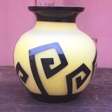 Art deco vase in multilayer glass engraved with acid of stylized fern shoots.